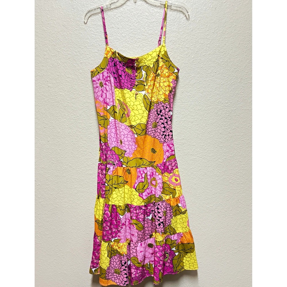THML Woven Polyester Floral Tiered Sundress Square Neck Button Knee Length M
